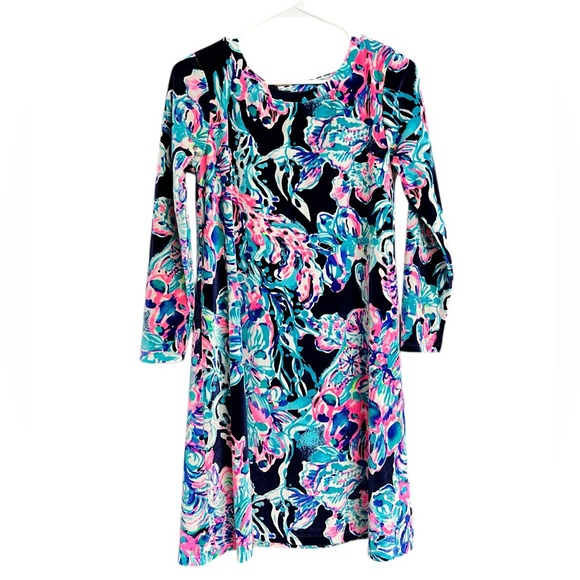 Lilly Pulitzer Dresses & Skirts - Lilly Pulitzer Olive Caught Up Velour Blue Pink Long Sleeve Dress Size Small